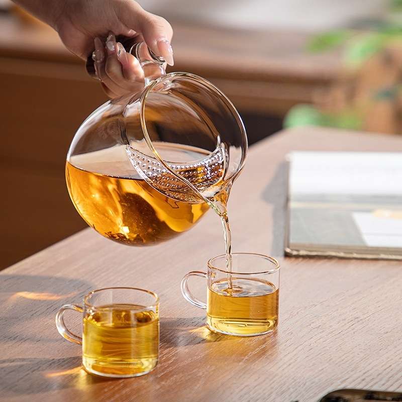 月牙公杯家用过滤一体泡茶壶实木把手加厚高硼硅玻璃耐热花茶杯