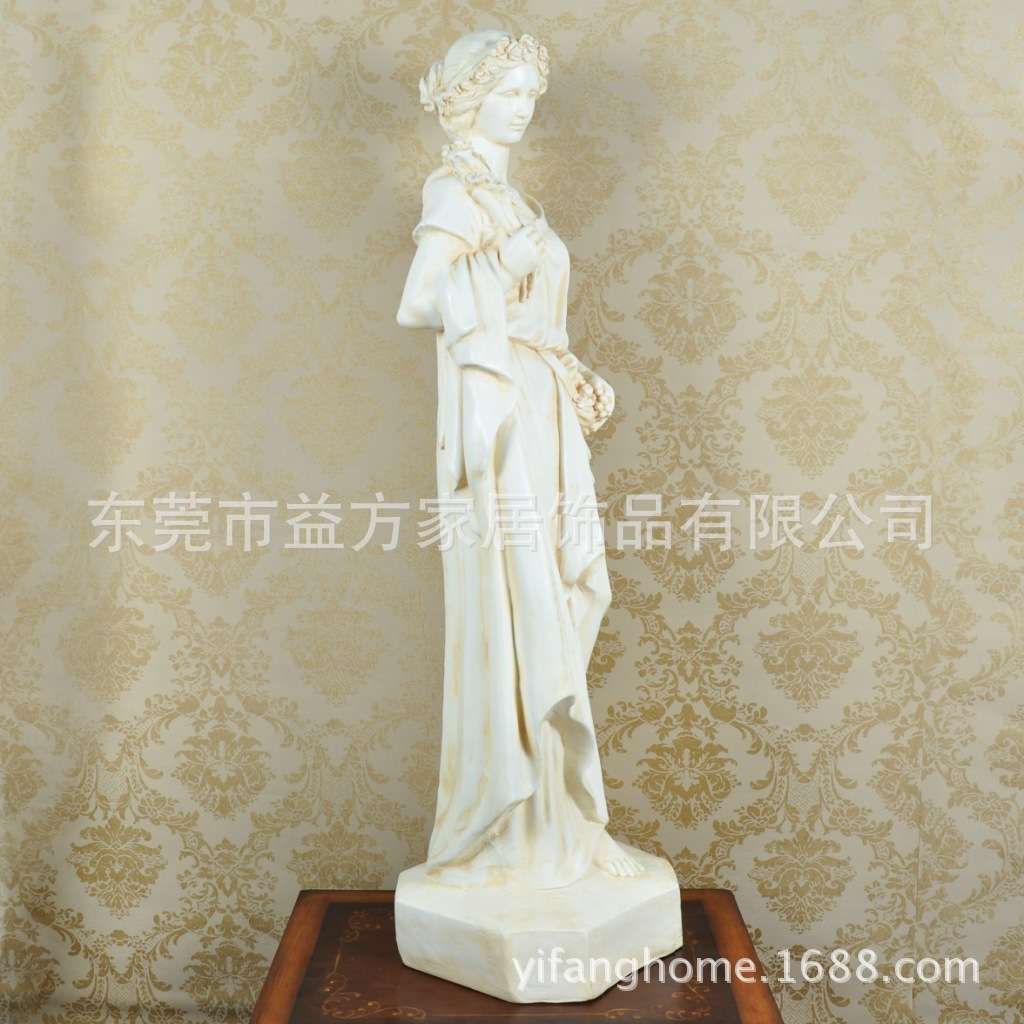 欧式风格仿古白色仕女拿花摆件客厅书房新房摆件家居装饰摆件