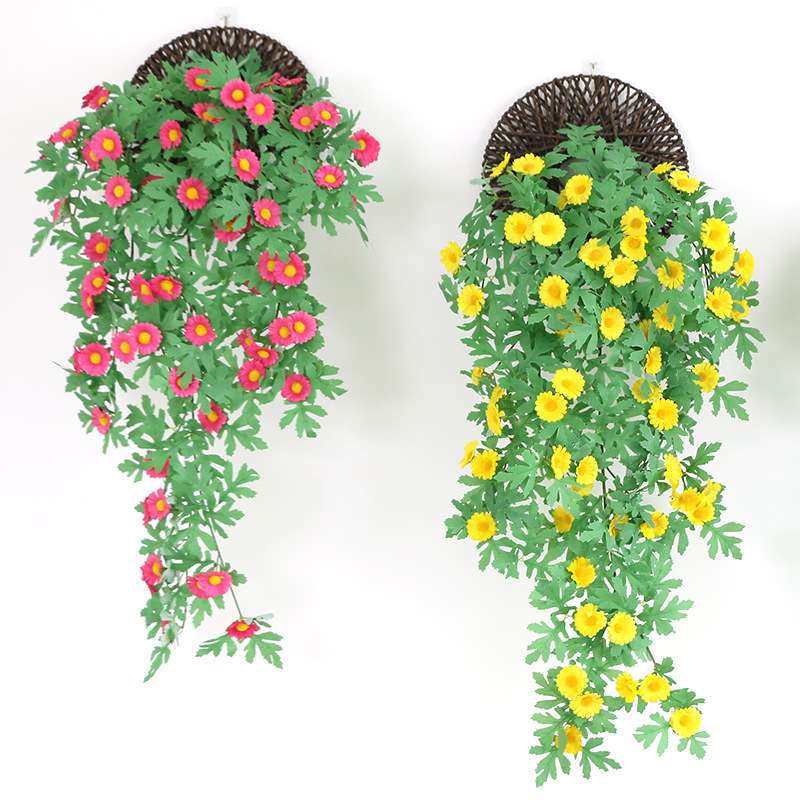 花雏菊藤蔓吊兰墙壁挂塑料假花挂件装饰室内客厅摆设墙上绢花