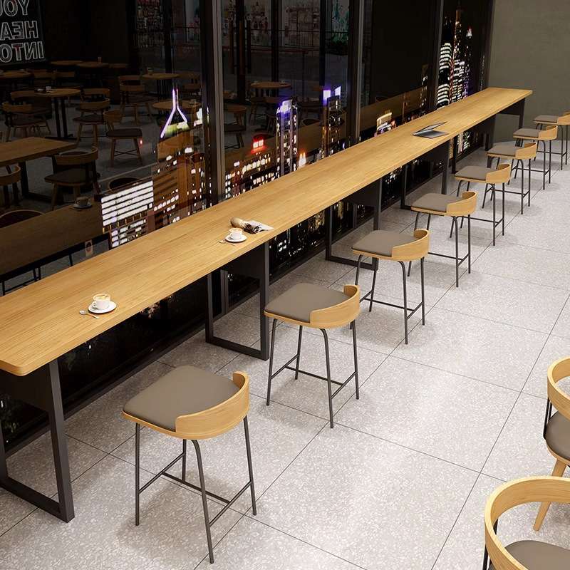 音乐清吧实木吧台餐桌商用美式实木吧台凳桌椅咖啡厅铁艺高脚桌