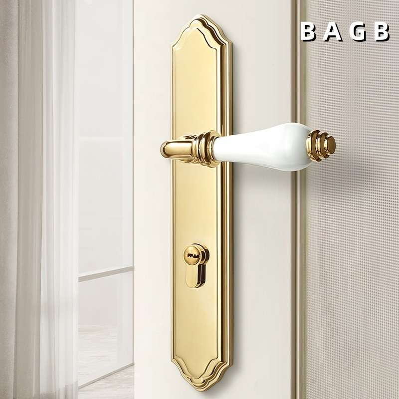 BAGB金色小天使门锁法式欧式轻奢双开门静音磁吸门锁卧室陶瓷门锁