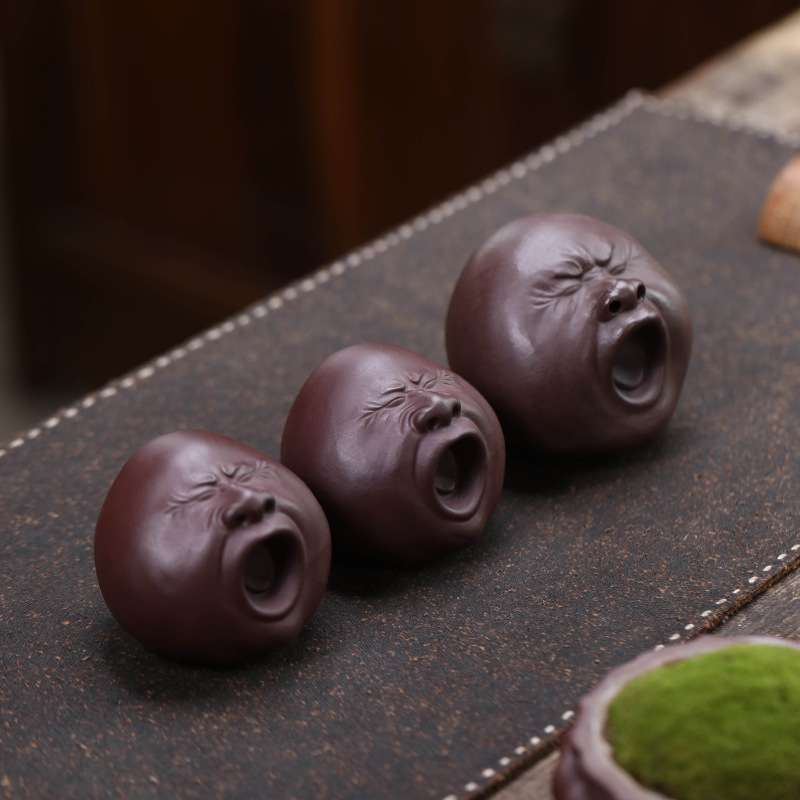 宜兴紫砂打哈欠茶宠丑萌人头像搞怪表情摆件雕塑创意茶具配件可养