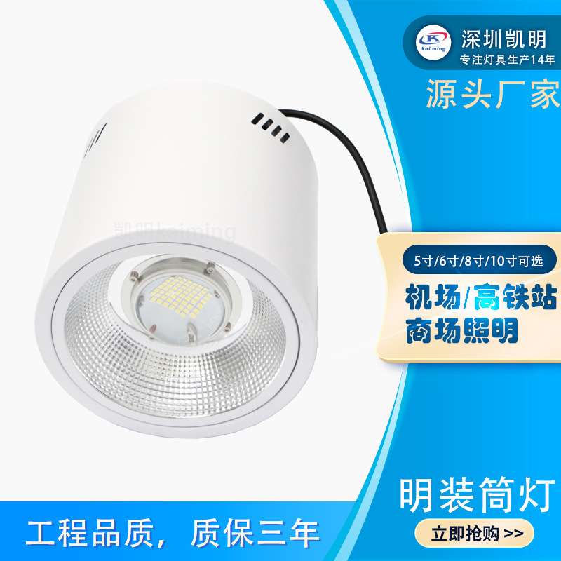 led明装筒灯 cob集成光源深藏防眩光20w30w40w50w吸顶筒灯/可防水