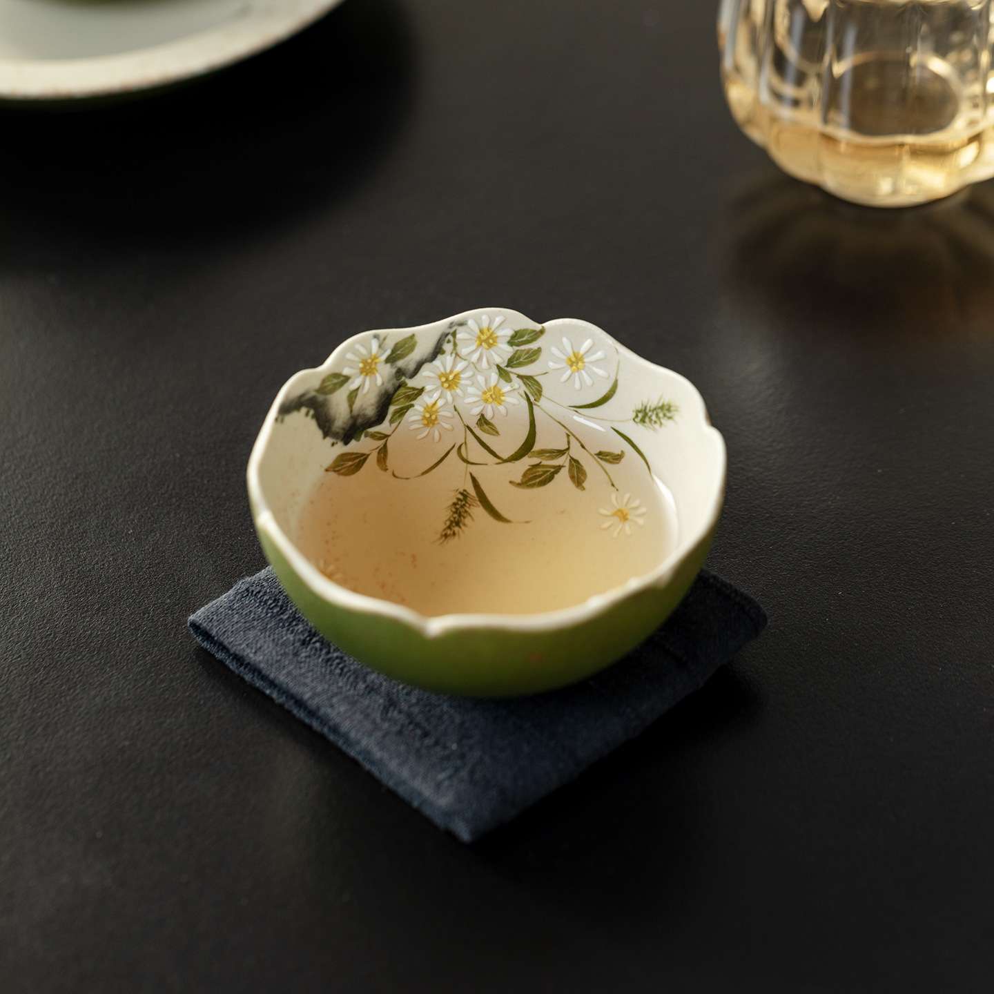 弥言小青柑纯手绘雏菊陶瓷主人杯花口茶杯仿古撒金品茗杯橘子杯