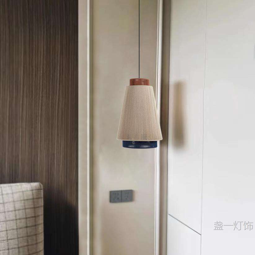 设计师创意餐厅吊灯北欧日式复古客厅卧室床头灯饭厅吧台绳编灯具