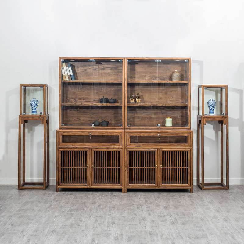 实木珠宝展示柜饰品首饰透明玻璃柜台展柜新中式高柜博物馆陈列柜