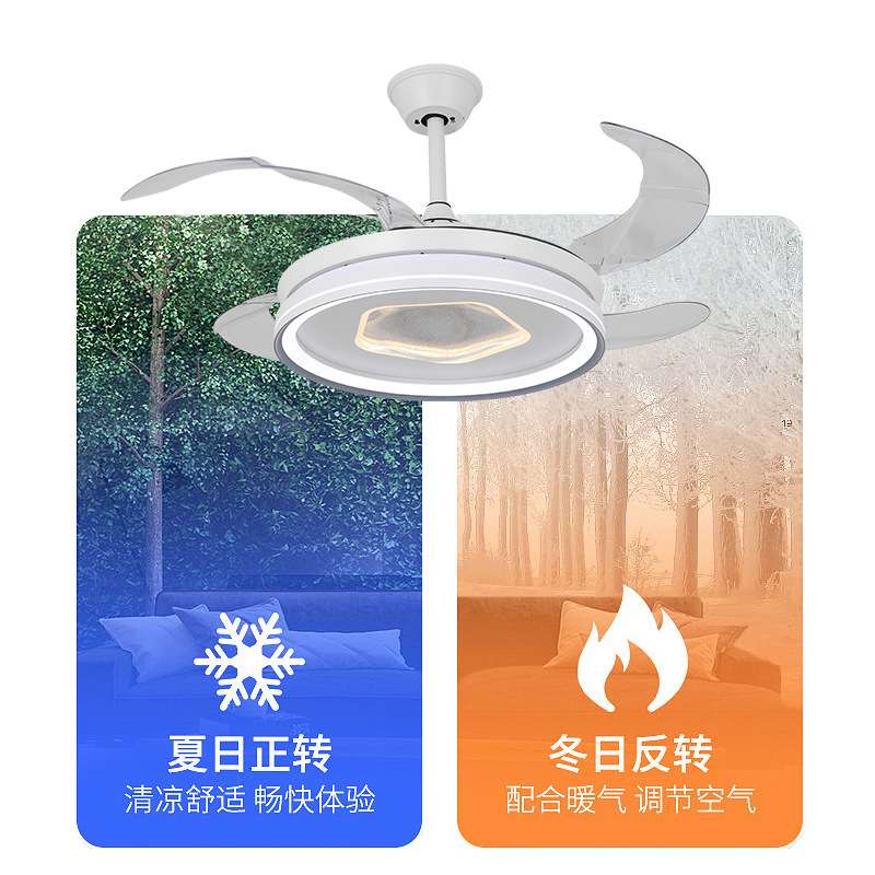 北欧静音餐厅客厅吊扇灯家用卧室42寸48寸现代简约电风扇吊灯隐形