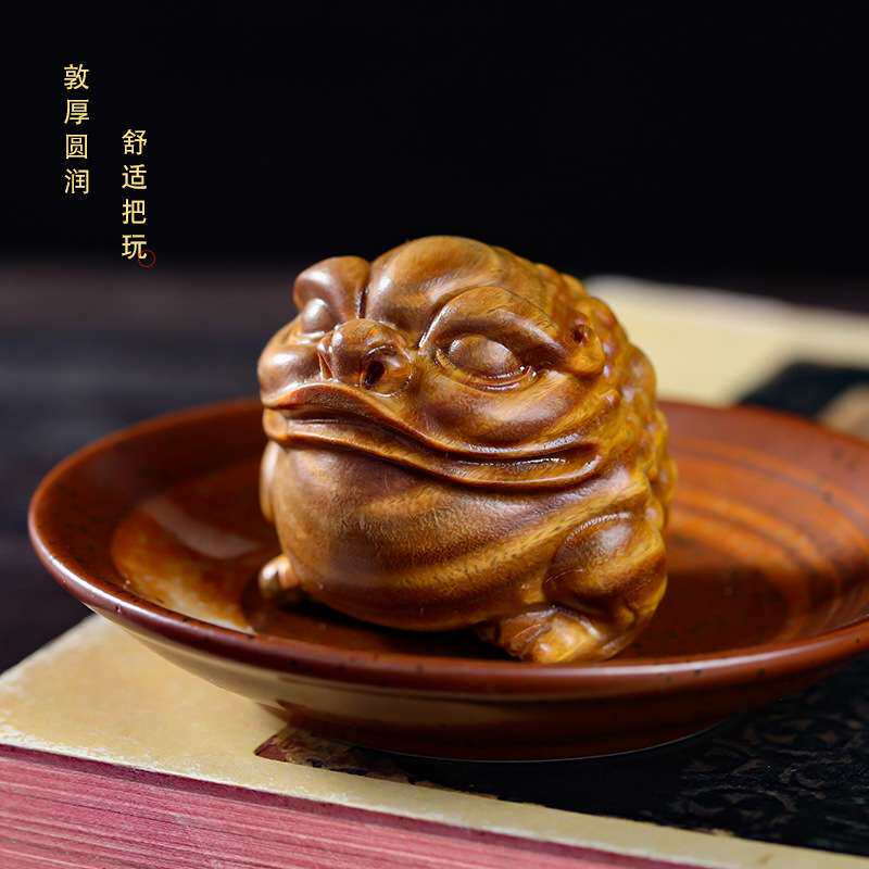 绿檀木质金蟾文玩摆件手把饰品家居办公桌室内可爱小摆设书柜茶柜