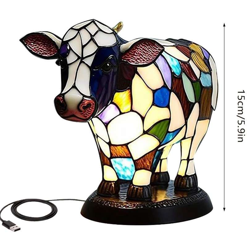 Animal Table Lamp小牛动物台 创意树脂家居床头发光牛头台灯摆件