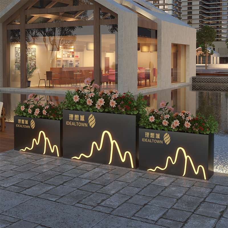 户外花箱太阳能灯带房地产售楼部铁艺市政道路不锈钢外摆花槽组合
