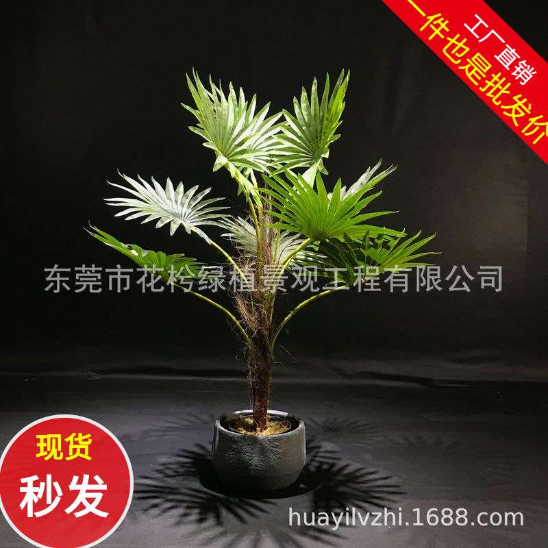 高仿真蒲葵扇葵树叶盆栽装饰商超大型家居北欧橱窗假植物盆景厂家