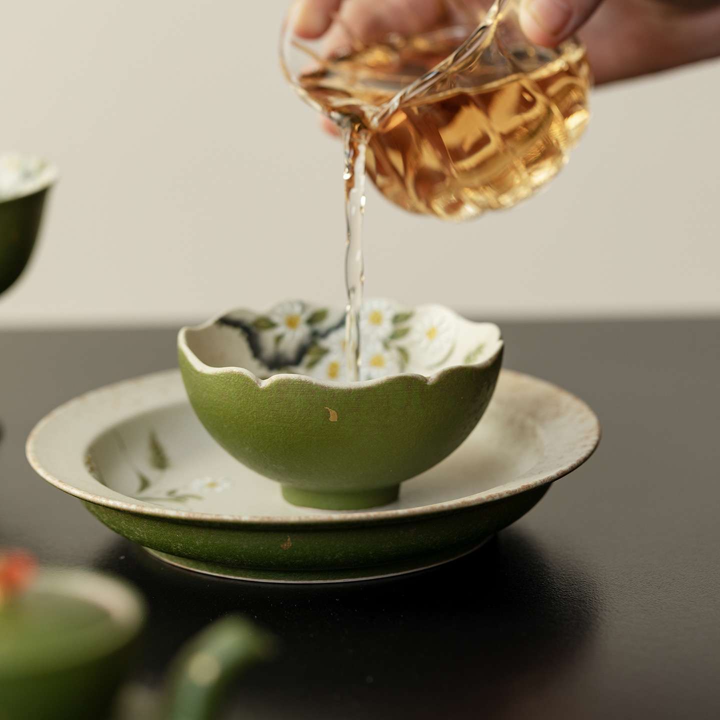 弥言小青柑纯手绘雏菊陶瓷主人杯花口茶杯仿古撒金品茗杯橘子杯