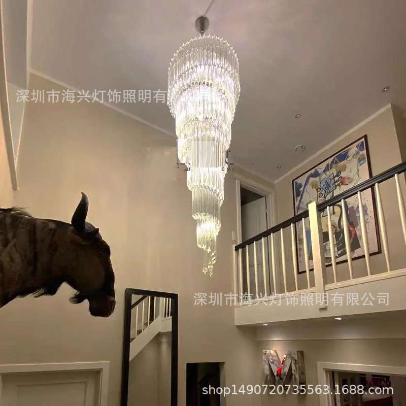 轻奢玻璃别墅楼梯灯长吊灯家用复式楼中楼大吊灯客厅灯跃层水晶灯