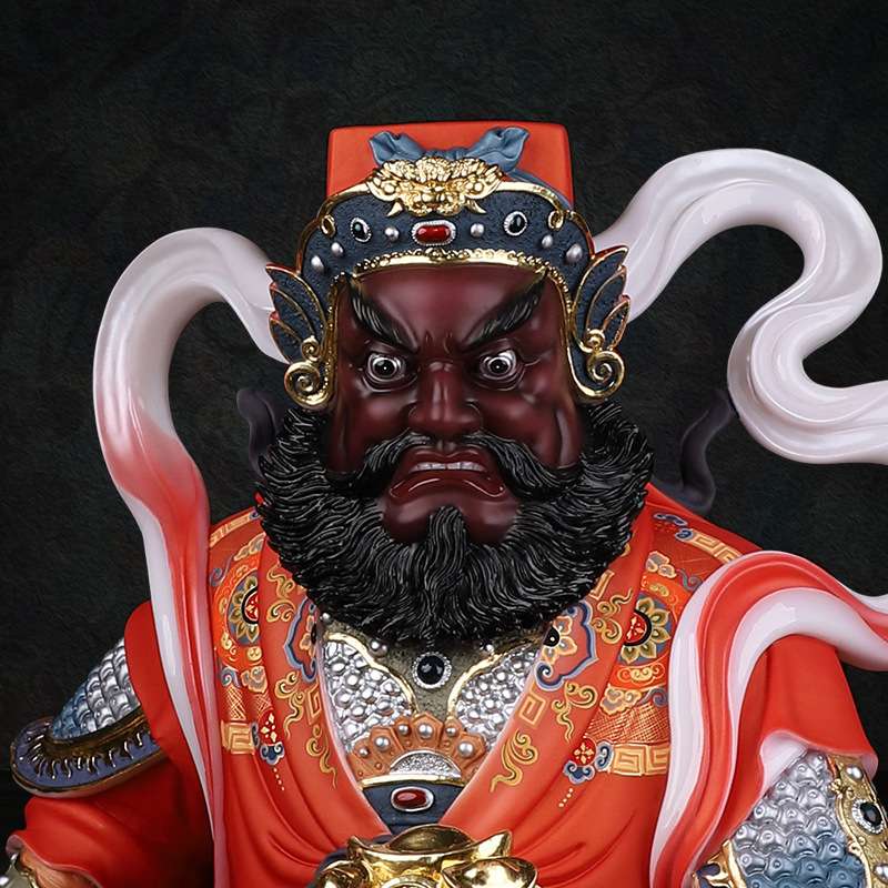 武财神赵公明像骑黑虎摆件仿汉白玉家用供奉五路财神赵玄坛神像