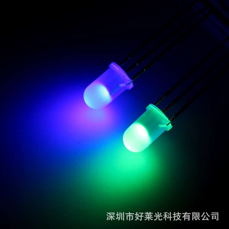 F5/5MM雾状蓝翠绿双色共阴/共阳 蓝翠绿双色三脚led灯珠双色LED灯