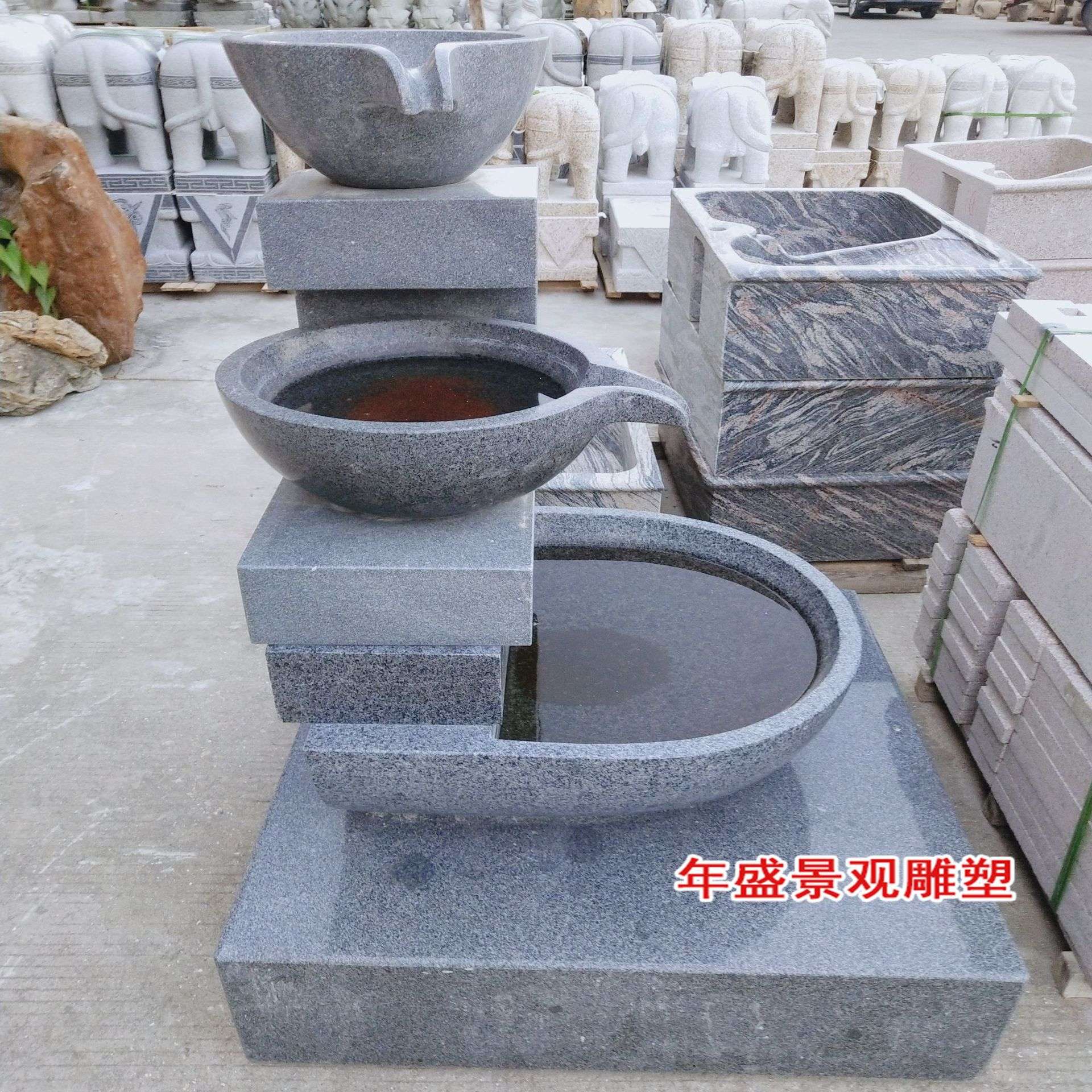 石雕厂家小喷泉别墅庭院花园流水鱼池 喷水鱼缸室内装饰