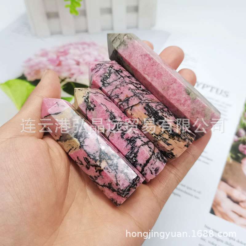 厂家 天然蔷薇辉石六棱柱蔷薇石水晶柱单尖家居办公摆件