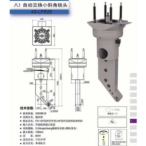 重型数控龙门铣侧铣头F22/25/32ER25角度头自动交换小斜直角铣头