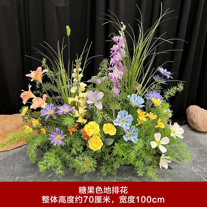 婚庆大款地排花成品花排T台路引婚礼花艺蓝色仿真玫瑰花