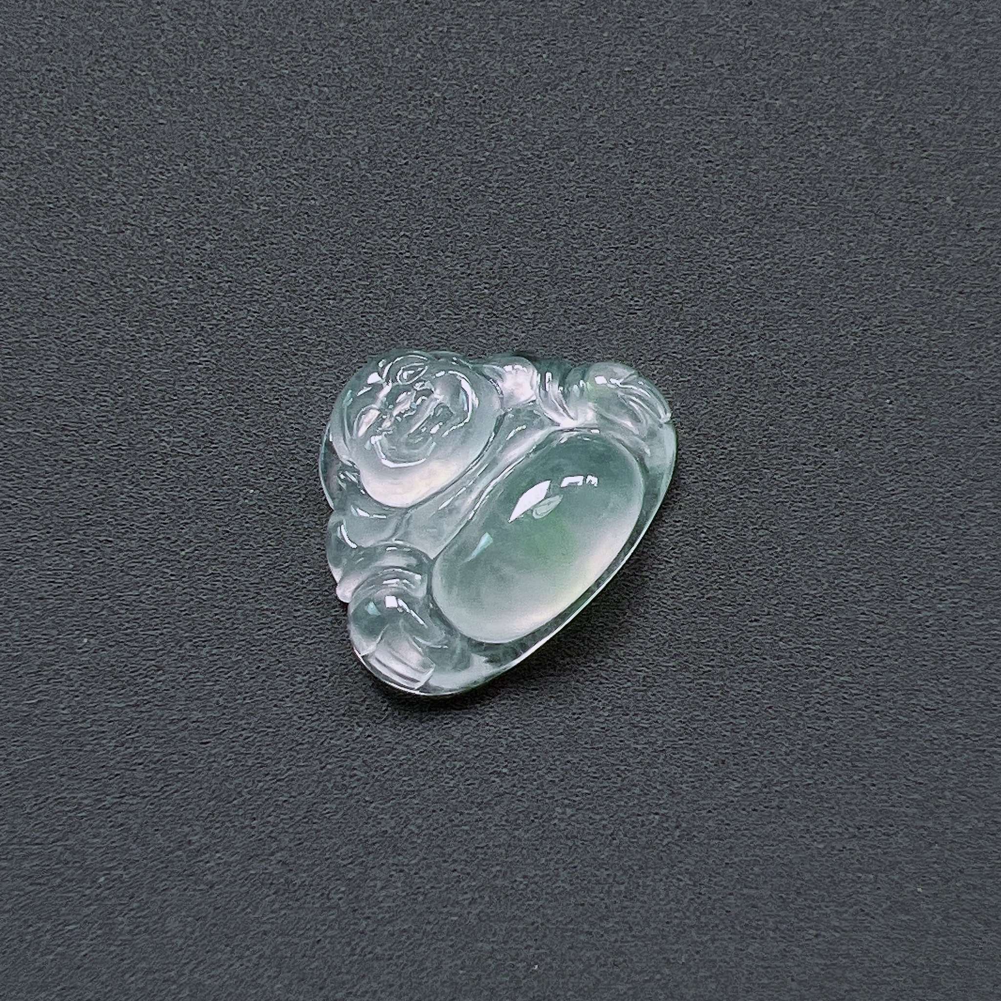 缅甸天然翡翠a货高冰飘花迷你小佛公fxj尺寸:12.4-15.2-4.3mm