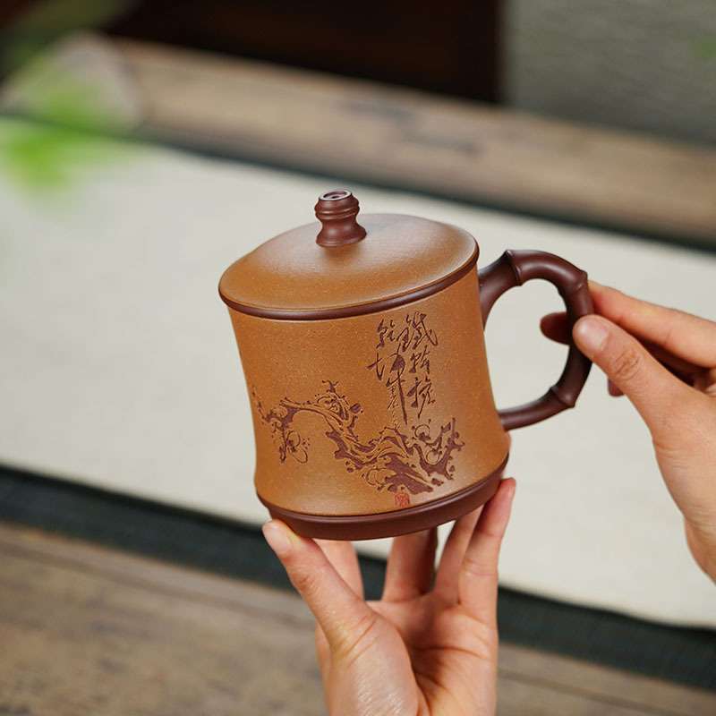 紫砂杯原矿铁梅泥盖杯纯全手工办公杯茶水分离泡茶杯男士厂家