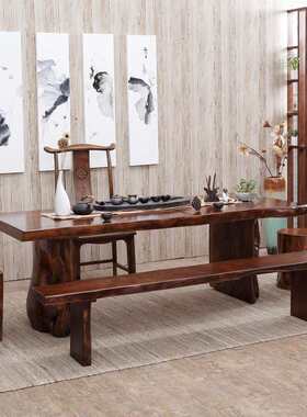 实木茶桌椅组合原木仿古茶几新中式泡茶台桌办公室会议大板展示桌