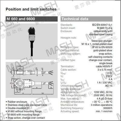 SCHMERSAL施迈赛 原装进口 微动开关M6600-11-K-Y