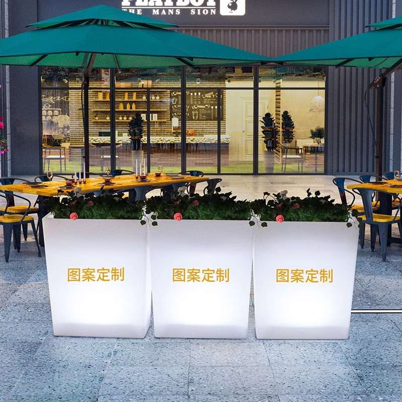 咖啡厅花箱商业街隔断围栏售楼部长方形花盆小区广告营销造景装饰
