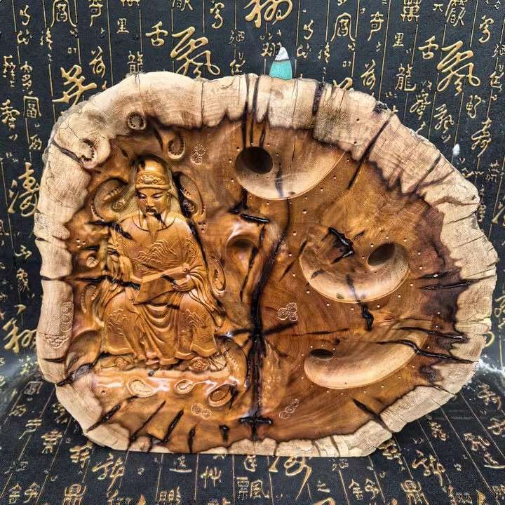 枣木浮雕文昌帝君枣木道家用品枣木山水画像山水居家件倒流香