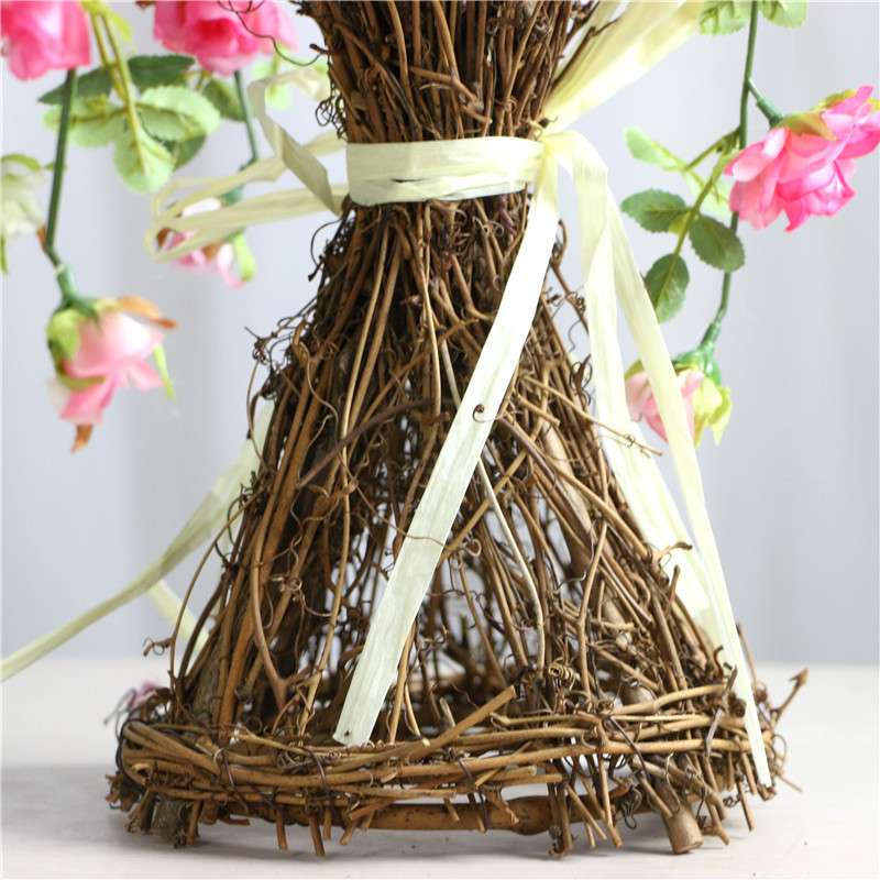 仿真花篮婚庆用品道具 仿真蔷薇装饰 藤编花束整体干花饰品