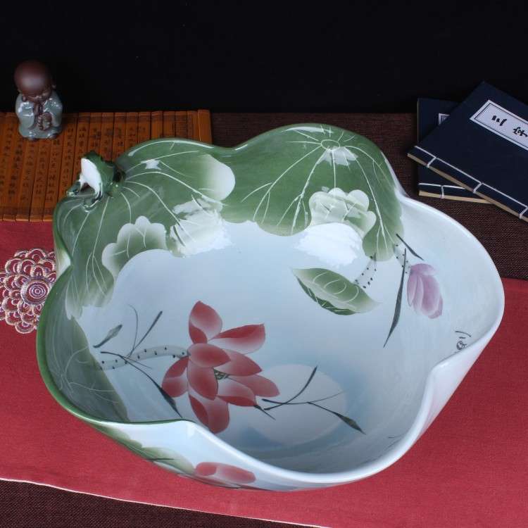 景德镇陶瓷鱼缸 荷花青蛙睡莲缸 乌缸金鱼缸家居装饰时尚摆件
