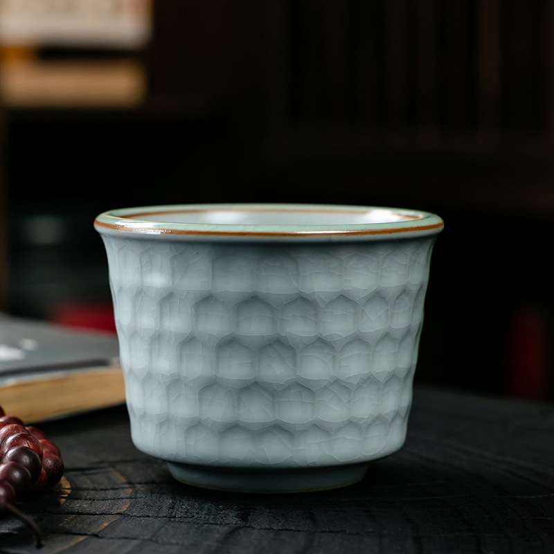 汝窑哥窑功夫小茶杯陶瓷花瓣品茗杯茶盏品茗杯开片可养汝瓷主人杯