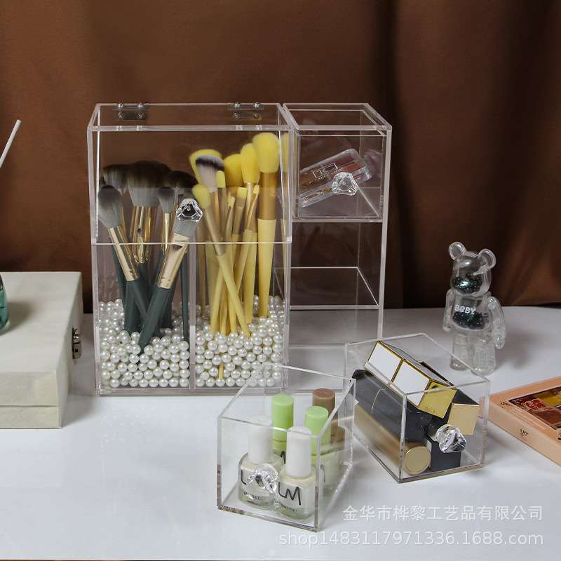 网红美妆化妆刷收纳盒桌面防尘家用翻盖防尘首饰收纳架梳妆台刷桶