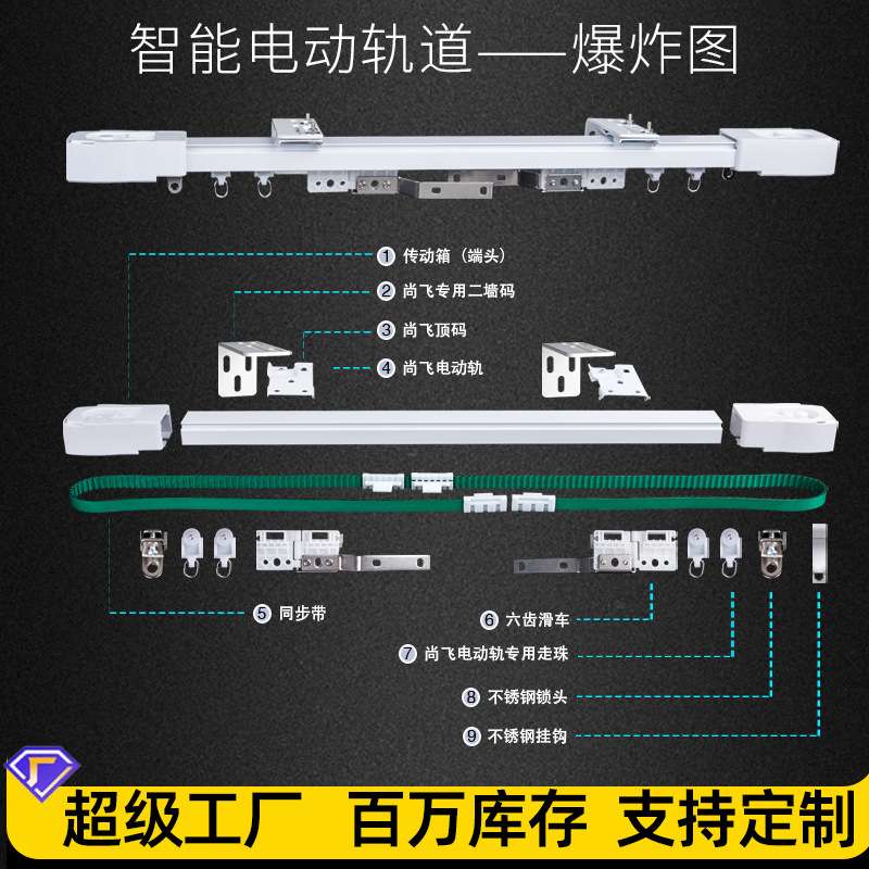 智能电动静音窗帘轨道滑轮窗帘杆铝合金直轨滑轨窗帘配件窗帘滑道