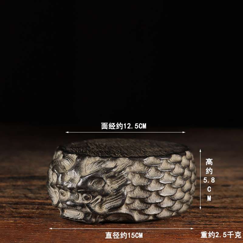 仿古石雕天然青石手工雕刻龙头石鼓壶承中式复古陈设茶席装饰摆件