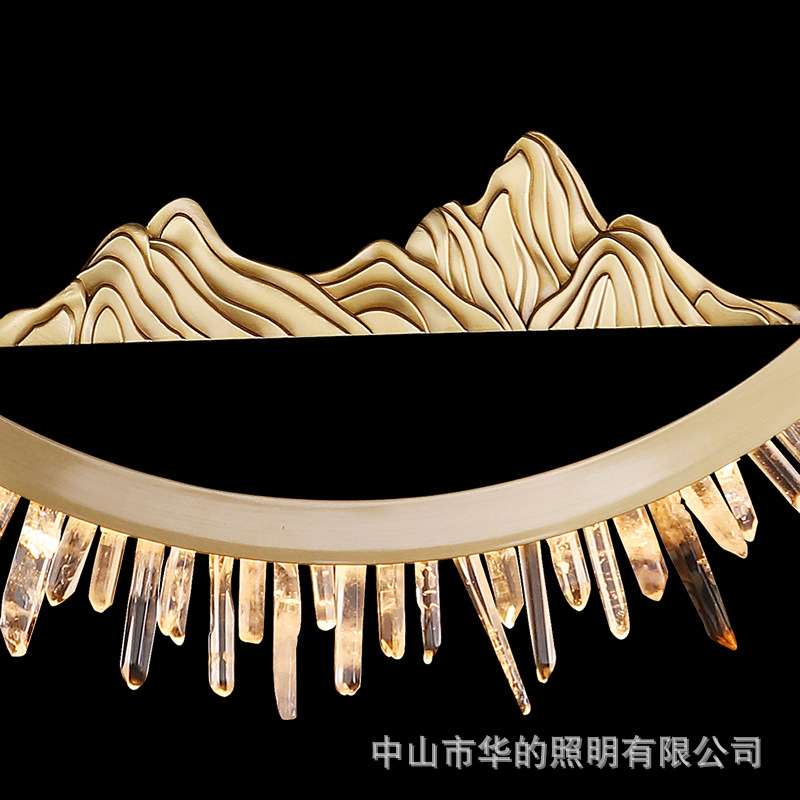 后现代全铜客厅吊灯轻奢天然水晶创意圆环新中式山云餐厅卧室灯具