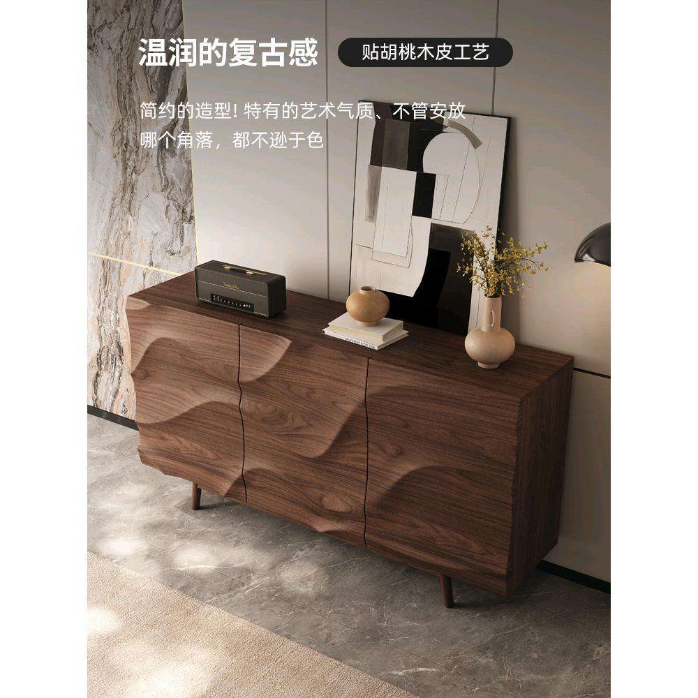 全实木餐边柜中古风胡桃木隔断柜复古新中式别墅客厅储物柜玄关柜