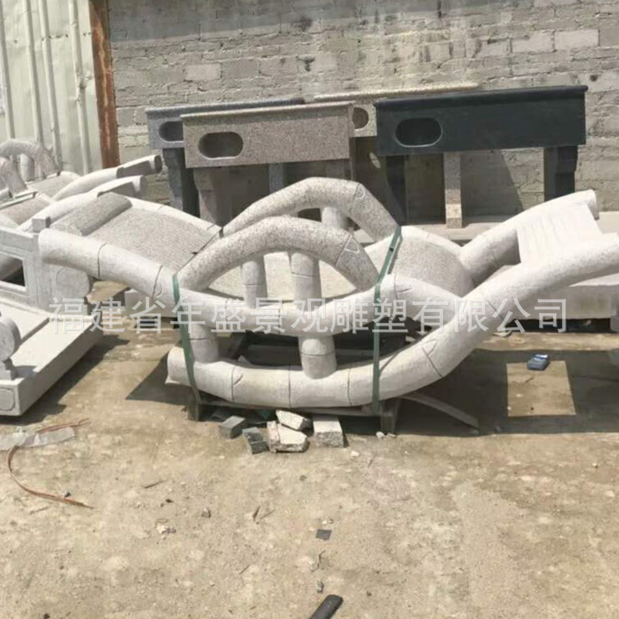 园林古建配套装饰摆件石雕凳子仿古雕塑竹摇椅老物件
