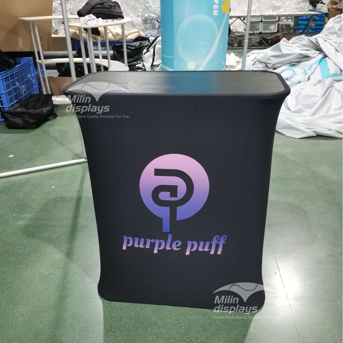 大型活动展会前台铝管材质弹力布前台桌子液压款自动升降简易组装