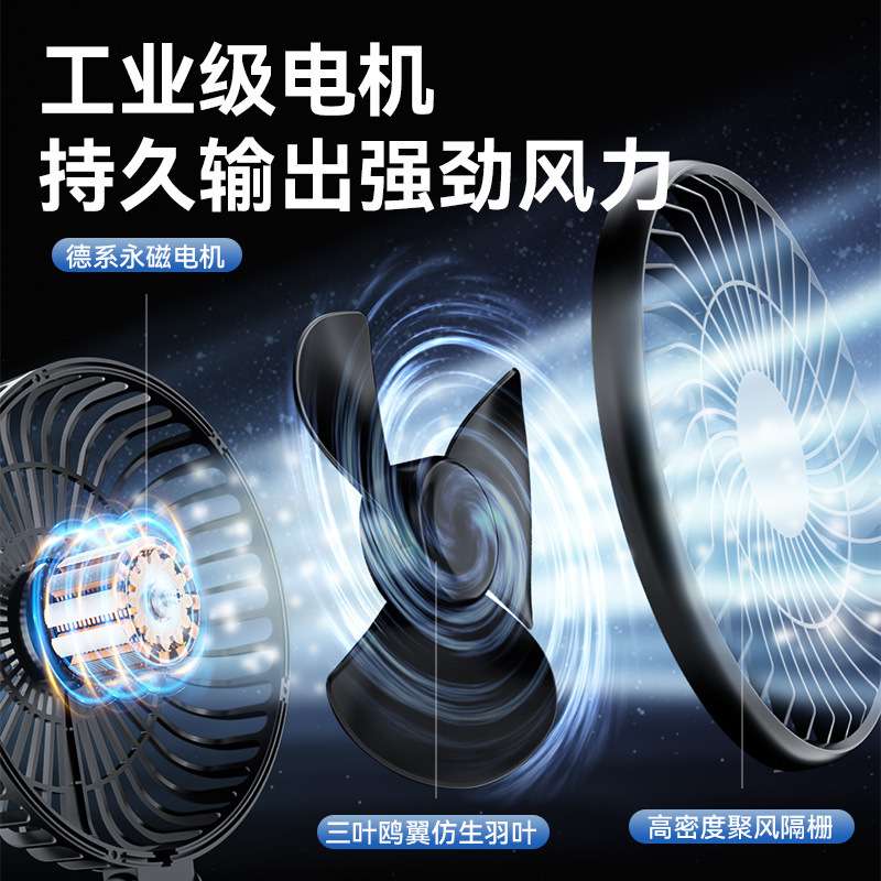 车载风扇18-24V通用汽车用小电风扇大货车单头风扇家用户外锂电款