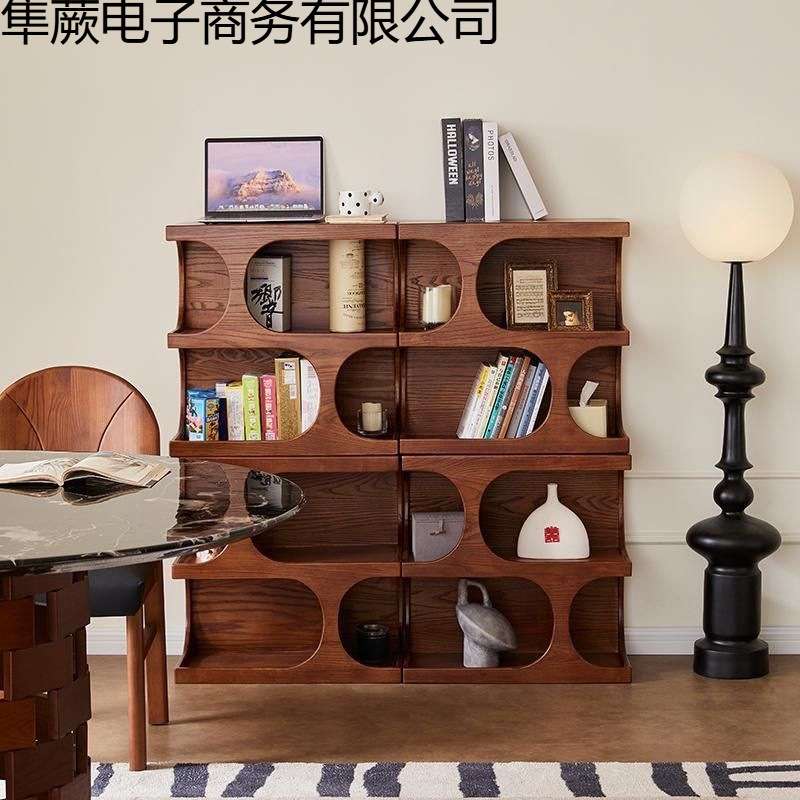 中古风全实木多功能组合柜书柜电视柜茶水柜床头柜展示柜边几圆形