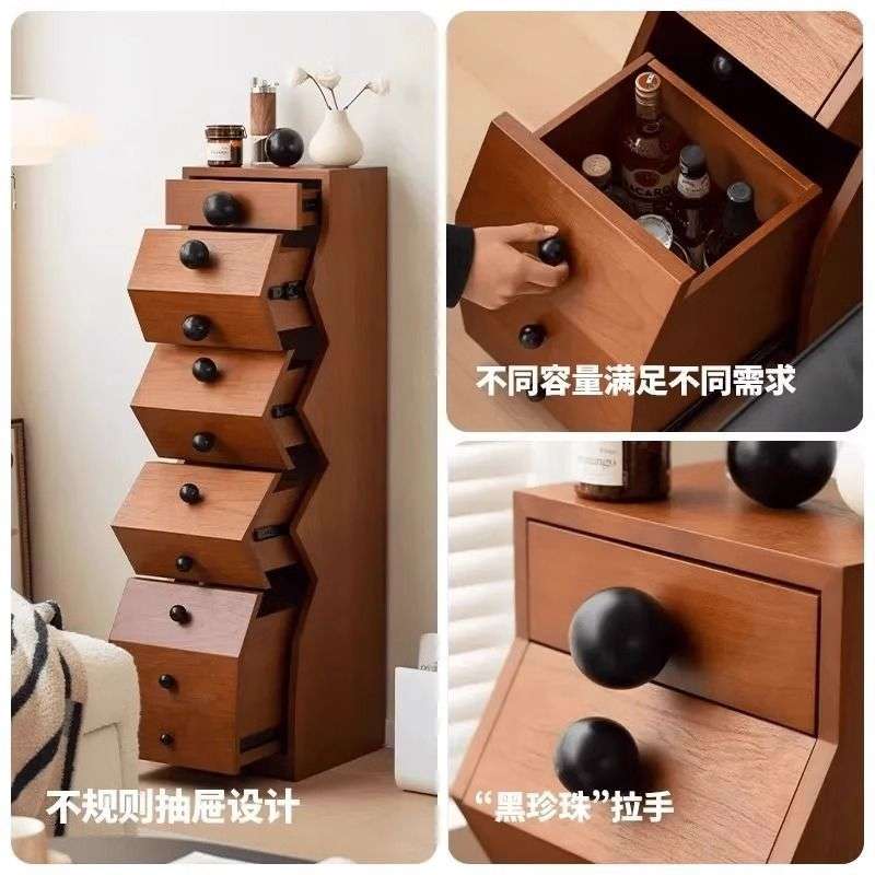 法式复古实木中古风家具创意积木五斗柜收纳不规则边柜客厅玄关柜