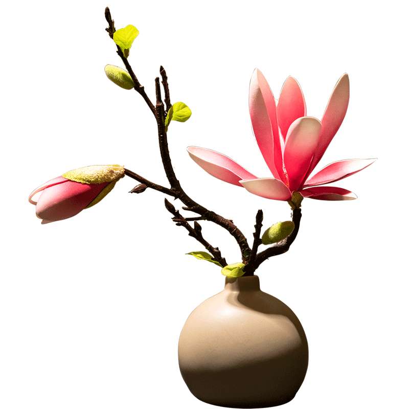 中式水莲花玉兰假花艺陶瓷瓶套装摆设客厅餐桌花装饰盆景摆件