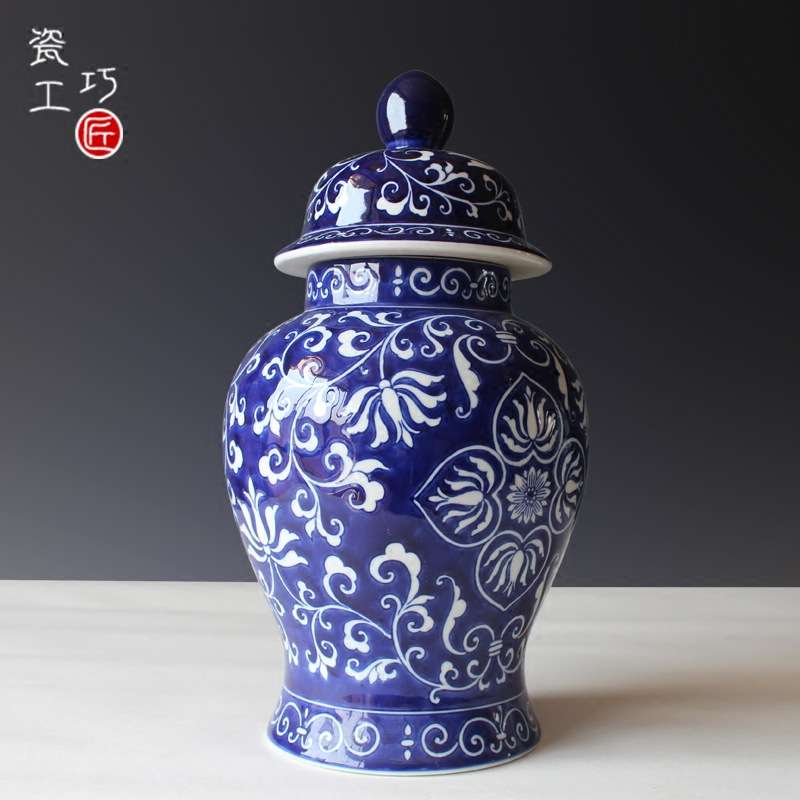 陶瓷器青花瓷中式陶瓷花瓶梅花禅意客厅摆件插花手工
