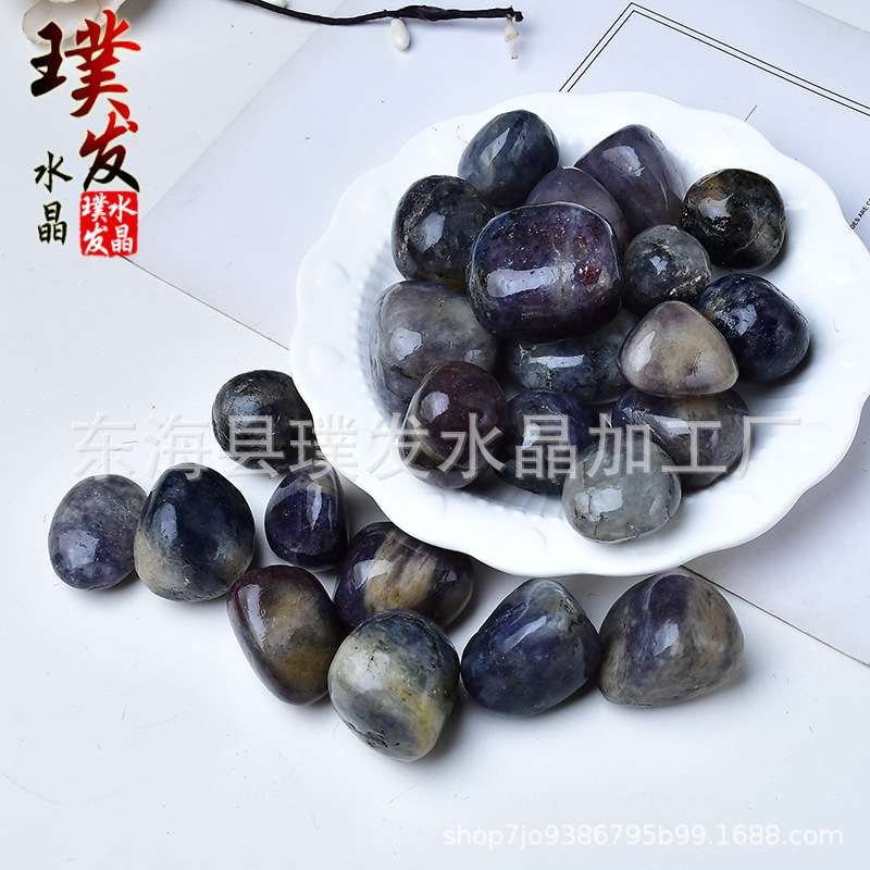 天然堇青石滚石血滴堇青石原石打磨石鱼缸石盆栽装饰跨境热销