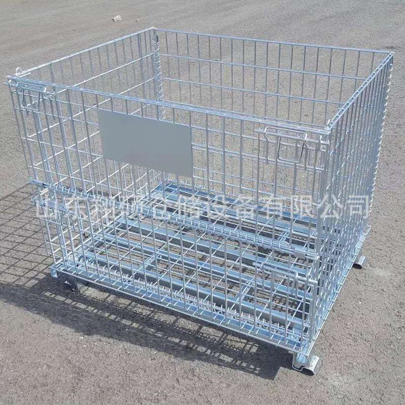 网格蝴蝶笼载重强易清理四层堆叠带轮可移动折叠仓储笼工业铁笼子
