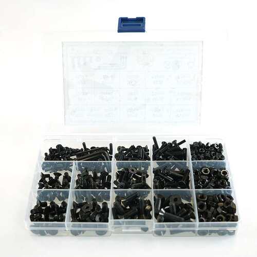 520pcs M3M4M5黑色高强度 沉头内六角螺丝配螺母配扳手组合套装