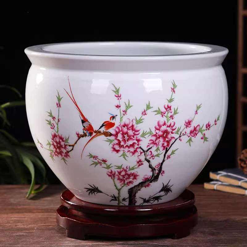 景德镇陶瓷水浅粉彩花盆水培碗莲睡莲铜钱草绿萝盆栽庭院大金鱼缸