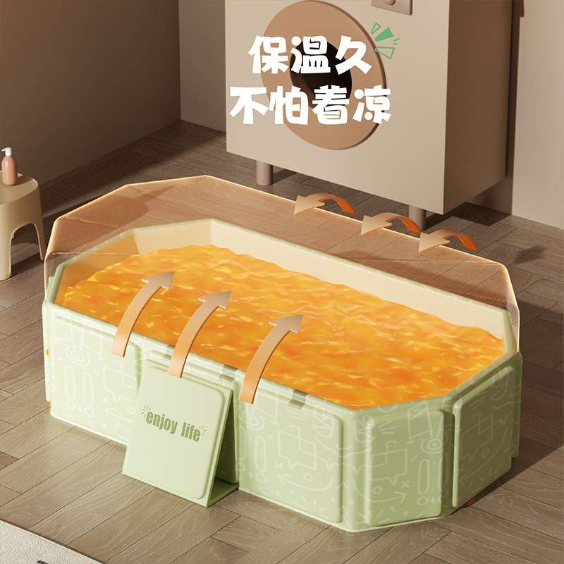 青色室内儿童婴儿家用可折叠浴盆宝宝加厚洗澡桶加大加长洗护充气