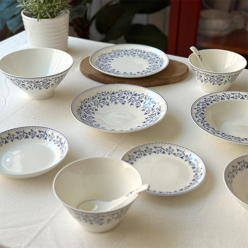 釉下彩繁枝骨瓷盘碗深汤盘菜盘甜品盘斗笠碗米饭碗餐具套装